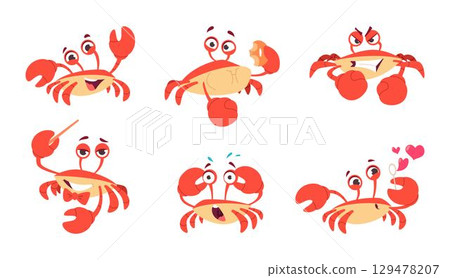Crab. Funny cartoon underwater ocean animal exact vector pictures set Crab. Funny cartoon underwater ocean animal exact vector pictures set 129478207