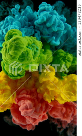 Colored Ink Abstract Shape Under the Water. Isolated on White Background. Vertical Aspect Ratio. 129478239