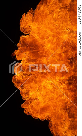 Fire Explosion, Isolated on Black Background. Abstract Fiery Shape, Freeze Motion of Explosion. Fire Explosion, Isolated on Black Background. Abstract Fiery Shape, Freeze Motion of Explosion. 129478302