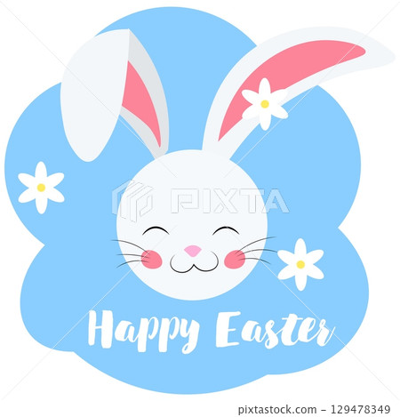 Happy Easter. Cute Easter bunny on blue background. For banners, cards, social networks. Vector Happy Easter. Cute Easter bunny on blue background. For banners, cards, social networks. Vector 129478349