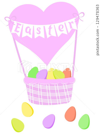 Happy Easter. Heart shaped balloon and Easter eggs on white background. For banners, cards, social networks. Vector Happy Easter. Heart shaped balloon and Easter eggs on white background. For banners, cards, social networks. Vector 129478363