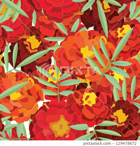 Marigold flowers. Seamless pattern. Vector illustration. 129478672