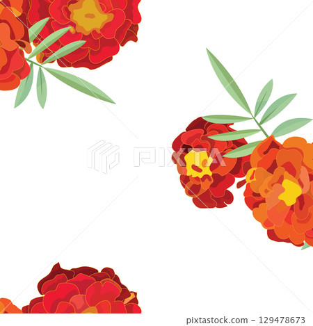 Marigold flowers. Seamless pattern. Vector illustration. 129478673