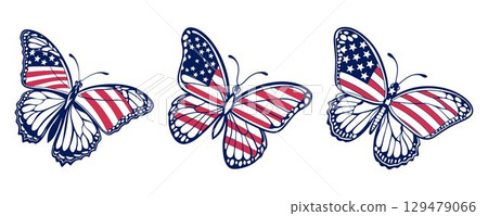 Patriotic Butterfly Set American Flag Stars and Stripes Vector Clipart for Independence Day Shirts and Crafts 129479066