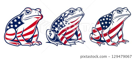 Patriotic Frog Set American Flag Stars and Stripes Vector Clipart for Independence Day Shirts and Crafts 129479067