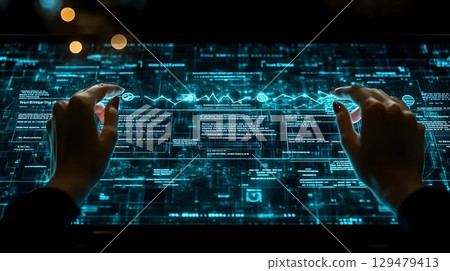 Advanced Data Visualization Interface with Futuristic Digital Elements 129479413