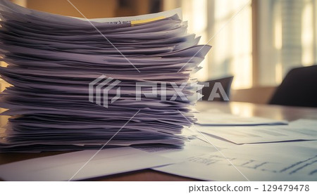 Overwhelming paperwork: A massive pile of documents on office table 129479478