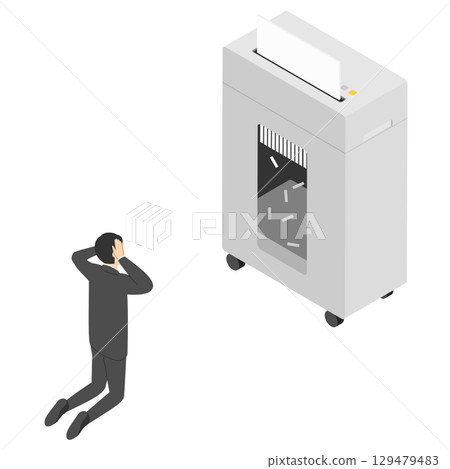 Isometric man accidentally shredding important documents Isometric man accidentally shredding important documents 129479483