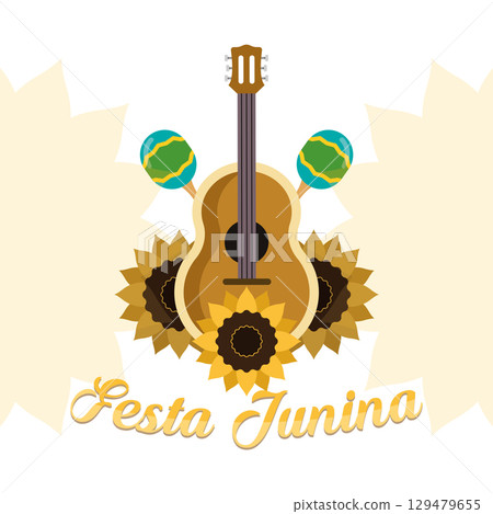 Festa Junina guitar maracas. Vector 129479655