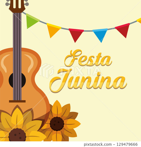 Festa Junina guitar flowers. Vector Festa Junina guitar flowers. Vector 129479666