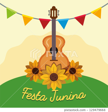 Festa Junina guitar sunflowers. Vector Festa Junina guitar sunflowers. Vector 129479668