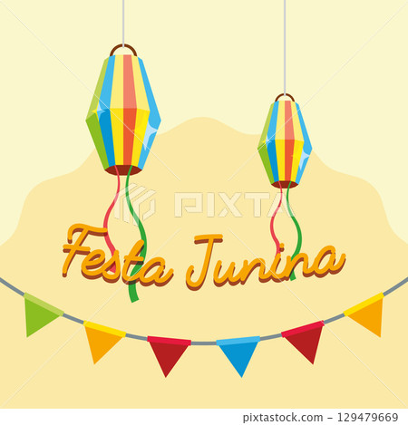 Festa Junina paper lanterns. Vector 129479669