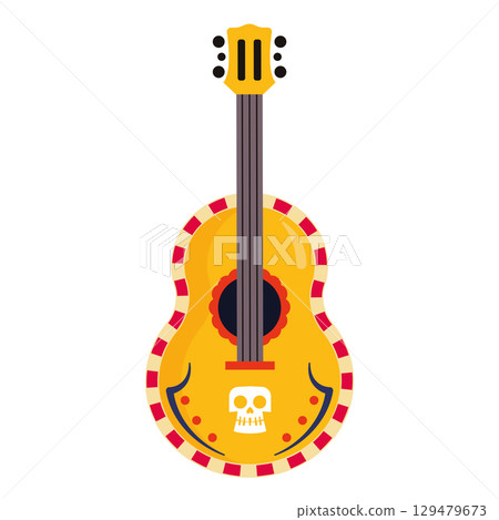 Yellow Day of Dead guitar. Vector 129479673
