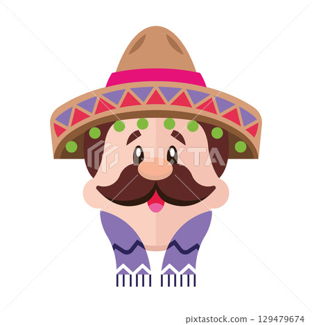 Cheerful Mexican character face. Vector Cheerful Mexican character face. Vector 129479674