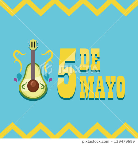 Cinco de Mayo avocado guitar. Vector Cinco de Mayo avocado guitar. Vector 129479699