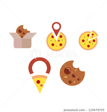 Pizza and cookie icons set. Vector Pizza and cookie icons set. Vector 129479705