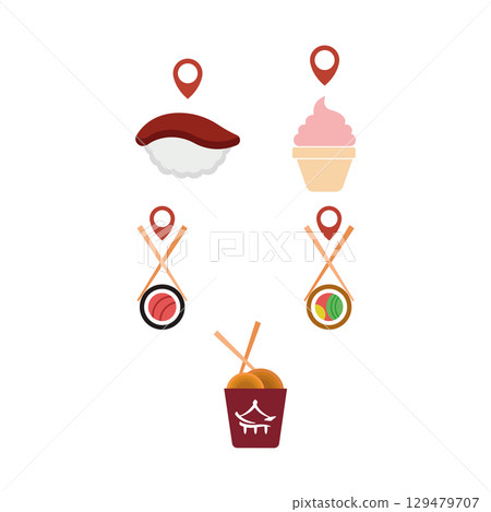 Asian food delivery set. Vector Asian food delivery set. Vector 129479707