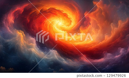 A mesmerizing vortex of fiery orange and ethereal smoky clouds abstract A mesmerizing vortex of fiery orange and ethereal smoky clouds abstract 129479926