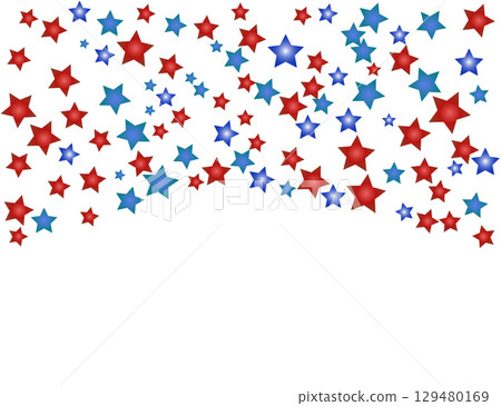 Vibrant Red and Blue Star Confetti on a Bright White Background. Vibrant Red and Blue Star Confetti on a Bright White Background. 129480169