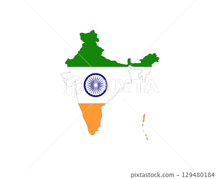 Map of India with National Colors and Emblem Depiction. Map of India with National Colors and Emblem Depiction. 129480184