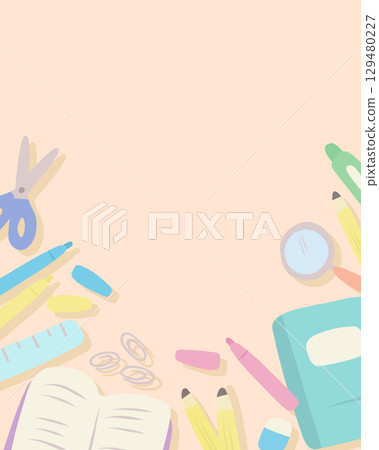 Desk Stationery Hand-drawn Illustration Frame Desk Stationery Hand-drawn Illustration Frame 129480227