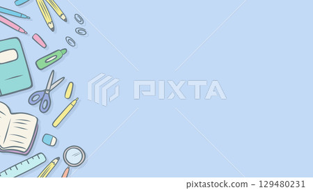 School supplies hand drawn background design 129480231