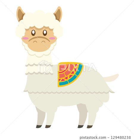 Cute llama with colorful saddle. Vector 129480238