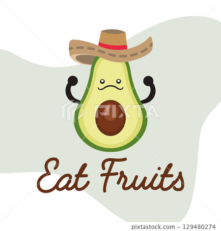 Eat fruits poster Cute avocado character Vector Eat fruits poster Cute avocado character Vector 129480274