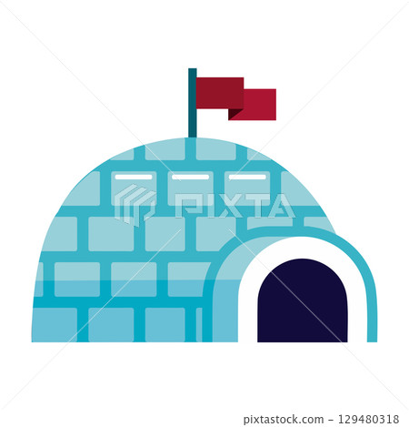 Igloo with red flag on top. Vector Igloo with red flag on top. Vector 129480318