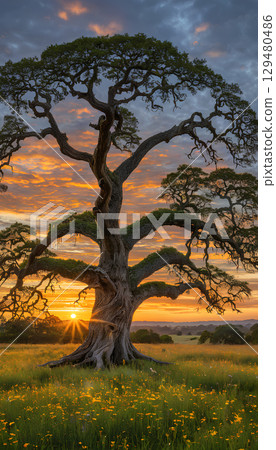 sunset over the river 129480486