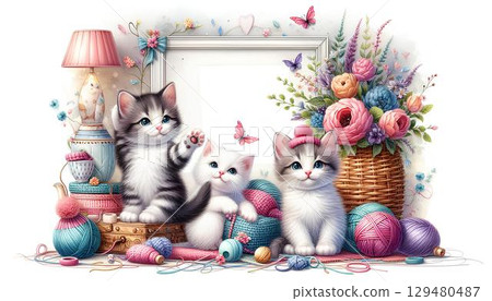 kitten in a basket 129480487