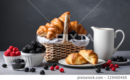 croissants with berries croissants with berries 129480488