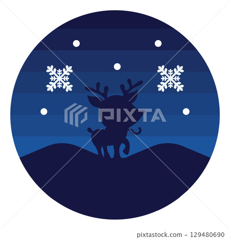 Reindeer silhouette in snow. Vector 129480690