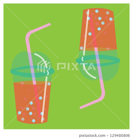 Cocktail glass with straw. Seamless pattern. Vector illustration. 129480806