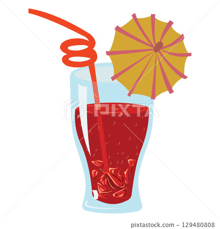 Cocktail glass with straw and umbrella.  Vector illustration. 129480808