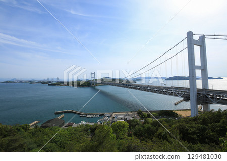 Shimotsui Seto Bridge seen from Anaba Inari Shrine 129481030