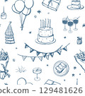 Hand drawn birthday party seamless pattern 129481626