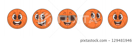 Cheerful Expressive Basketball Mascot With Cool Sunglasses Playful Smiling Fun Energetic Vector Illustration 129481946