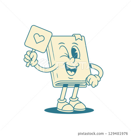 Cute comic childish book cartoon character with heart signboard vector illustration 129481976