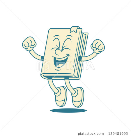 Overjoyed childish book cartoon character jumping win vector illustration Overjoyed childish book cartoon character jumping win vector illustration 129481993