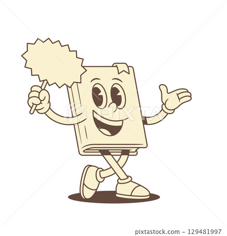 Funny childish book cartoon character with empty signboard vector illustration 129481997