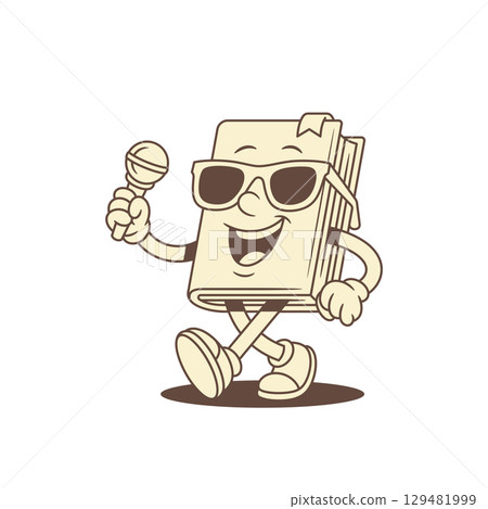 Fashion childish book cartoon character sing song with mic vector illustration 129481999
