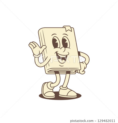 Cute childish book cartoon character waving hand hello vector illustration 129482011