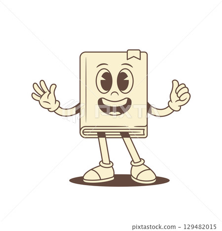 Smiling childish book cartoon character waving hand vector illustration Smiling childish book cartoon character waving hand vector illustration 129482015