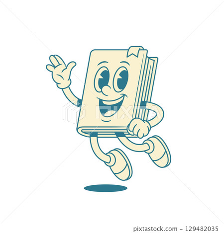 Funny childish book cartoon character flying greeting vector illustration Funny childish book cartoon character flying greeting vector illustration 129482035