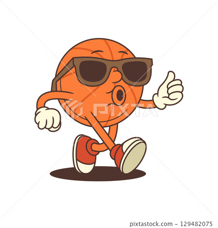 Cool Basketball Mascot in Sunglasses Giving Thumbs Up in Retro Cartoon Style Vector Illustration Cool Basketball Mascot in Sunglasses Giving Thumbs Up in Retro Cartoon Style Vector Illustration 129482075