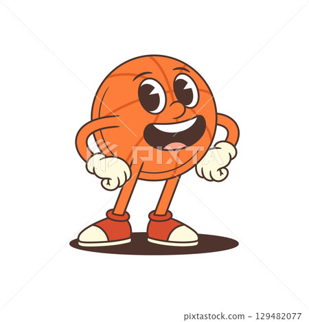 Cheerful Basketball Mascot with White Gloves Red Sneakers and Confident Sporty Pose Vector Illustration Cheerful Basketball Mascot with White Gloves Red Sneakers and Confident Sporty Pose Vector Illustration 129482077