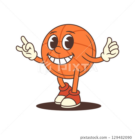 Cheerful Basketball Mascot Showing Thumbs Up Vector Illustration 129482090