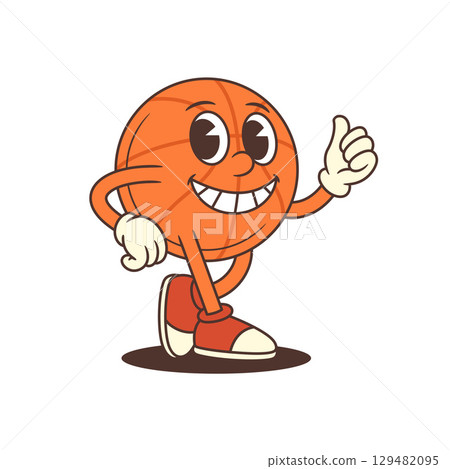 Joyful Retro Basketball Mascot with Thumbs Up Pose Vector Illustration Joyful Retro Basketball Mascot with Thumbs Up Pose Vector Illustration 129482095
