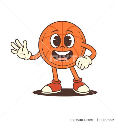 Smiling Basketball Mascot With Waving Hand And Confident Retro Pose Vector Illustration Smiling Basketball Mascot With Waving Hand And Confident Retro Pose Vector Illustration 129482096